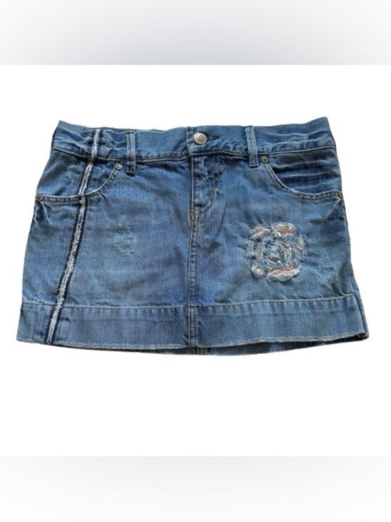 Old Navy Dresses & Skirts - Old Navy Special Edition Blue Distressed Denim Mini Skirt Embroidered Size 2